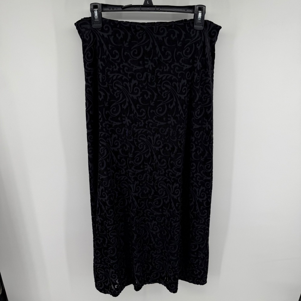 Vintage Black Burnout Velvet Amanda Smith Damask Scroll Midi Skirt Womens Medium
